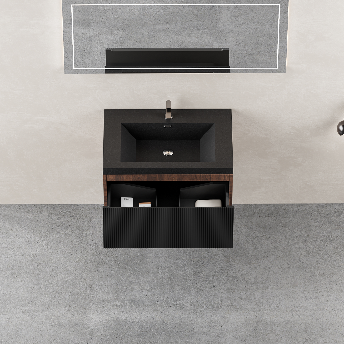 30" Liner - Floating Bathroom Vanity Smoked Walnut & lnk Black