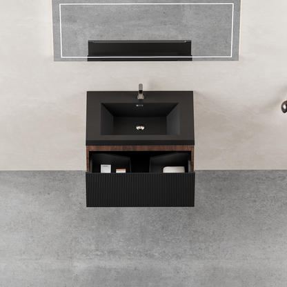 30" Liner - Floating Bathroom Vanity Smoked Walnut & lnk Black