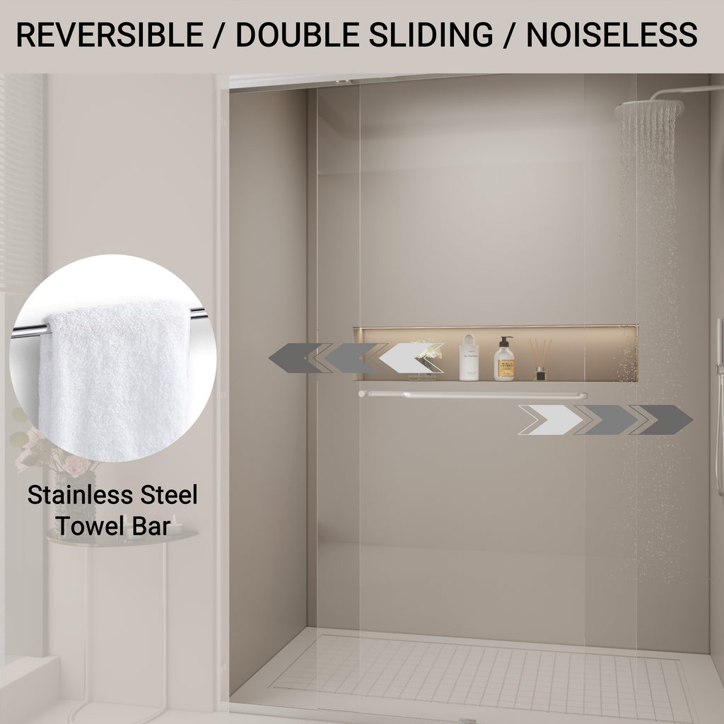 44–48" W x 72" H Double Sliding Shower Door, Semi-Frameless Bypass, 1/4" Tempered Glass, Chrome