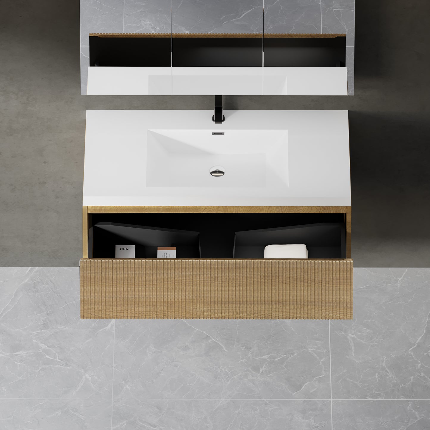 36" Liner - Floating Bathroom Vanity Natural Oak