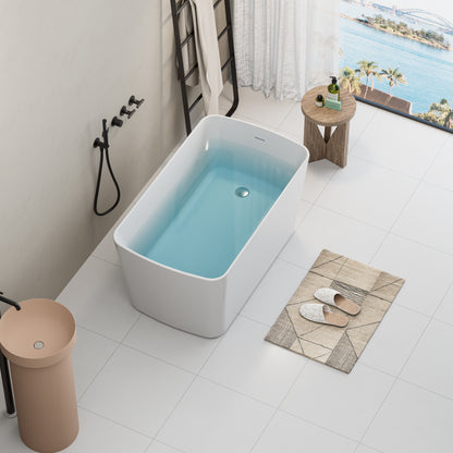 49" Acrylic Freestanding Japanese Soaking Bathtub, Glossy White/Black