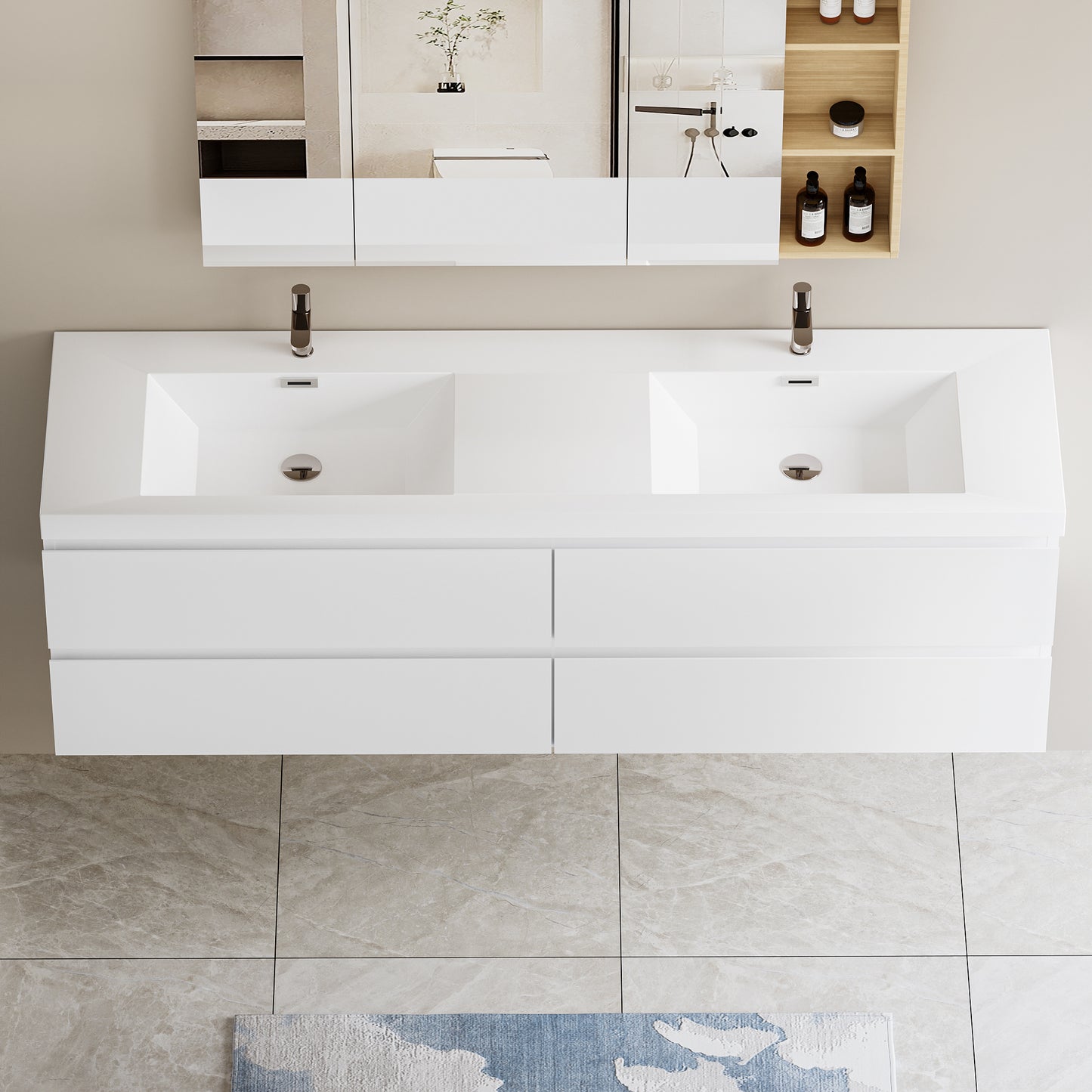 72" Angela - Floating Bathroom Vanity Double Sink Glossy White
