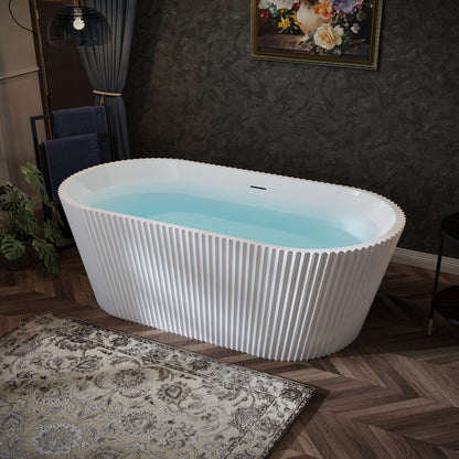 67" Fluted Acrylic Freestanding Soaking Bathtub, Glossy White A13