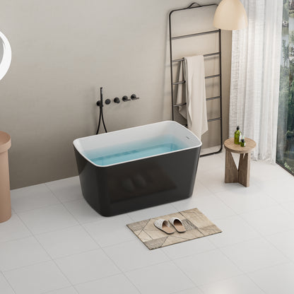 49" Acrylic Freestanding Japanese Soaking Bathtub, Glossy White/Black