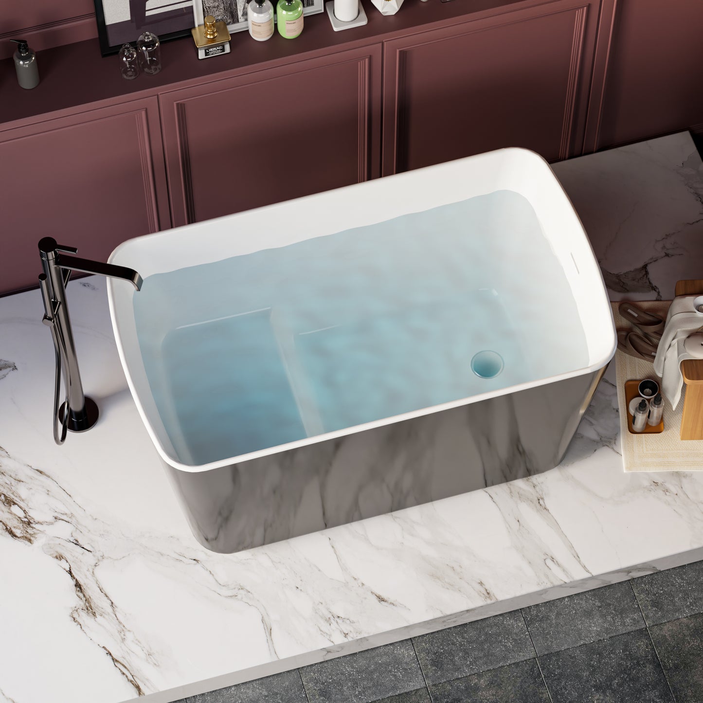 49" Acrylic Freestanding Japanese Soaking Tub, Glossy Black