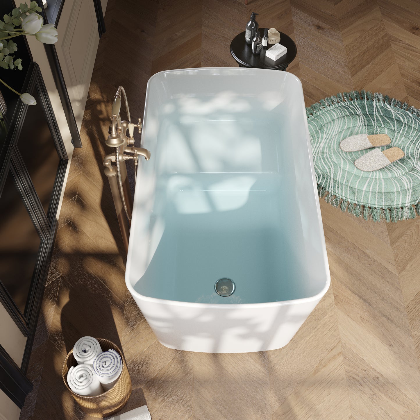 49" Acrylic Freestanding Japanese Soaking Tub, Glossy White