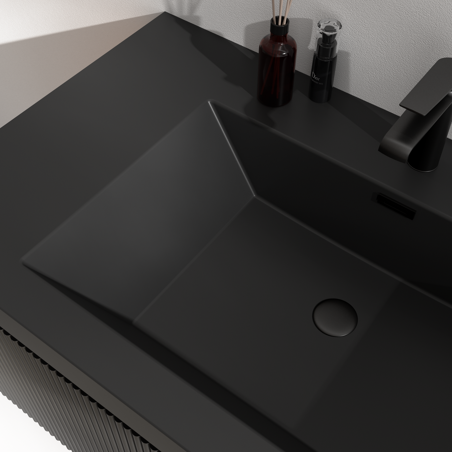 48" Liner - Floating Bathroom Vanity Smoked Walnut & lnk Black