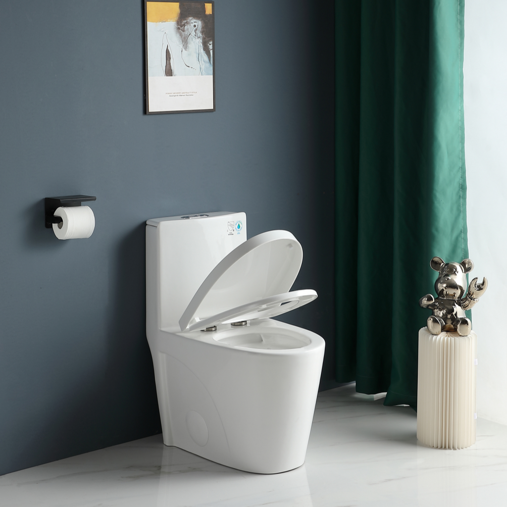 One-Piece Toilet, Dual-Flush 1.1/1.6 GPF, Elongated Comfort Height Bowl, Soft-Close Seat, Glossy White