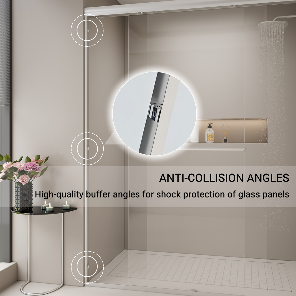 44–48" W x 72" H Double Sliding Shower Door, Semi-Frameless Bypass, 1/4" Tempered Glass, Chrome