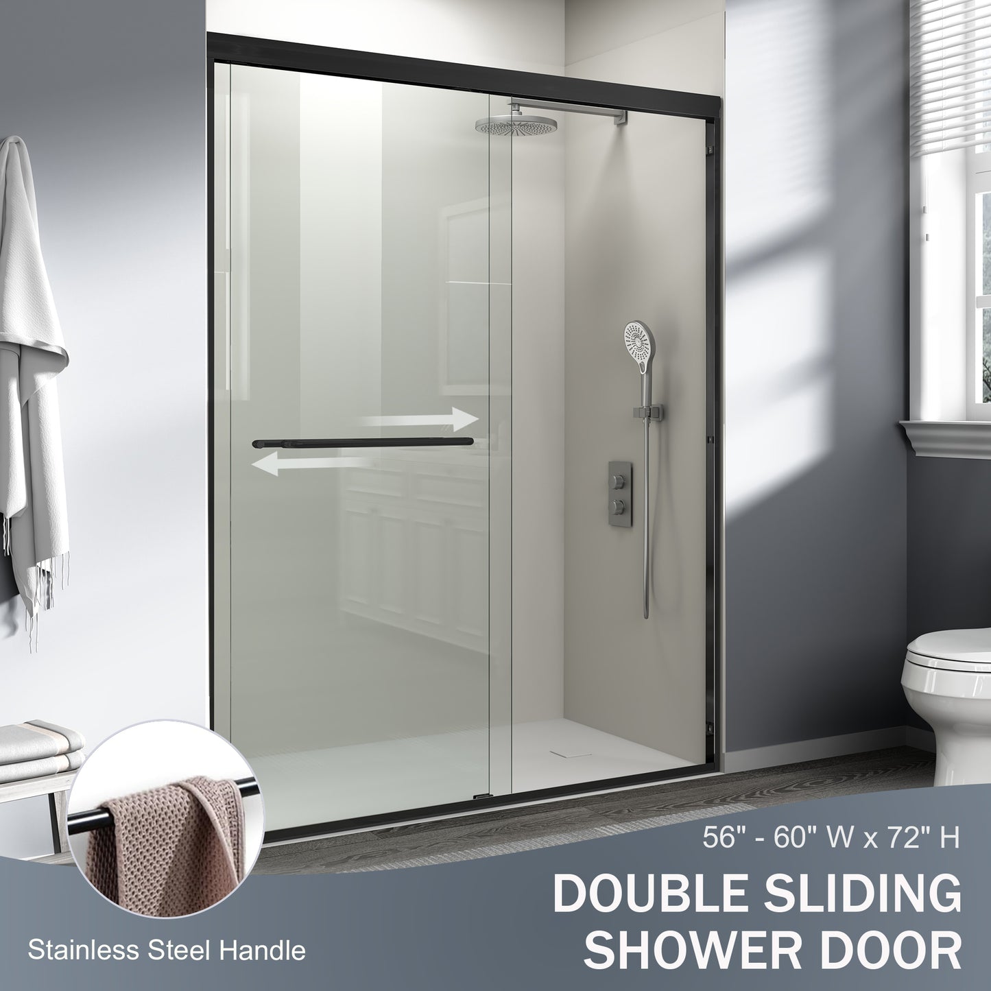 56" - 60" W x 72" H Semi-Frameless Double Sliding Shower Door, D03-60
