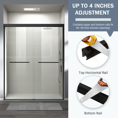56" - 60" W x 72" H Semi-Frameless Double Sliding Shower Door, D03-60