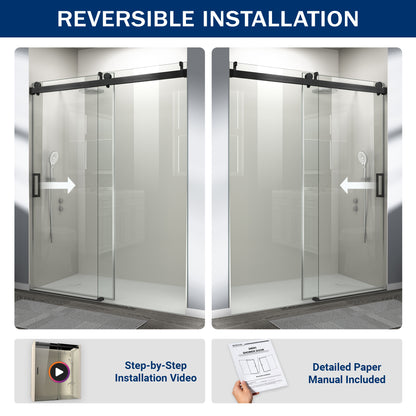 56" – 60" W x 76" H Frameless Soft-Close Single Sliding Shower Door, D01-60