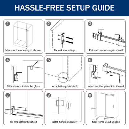 56" – 60" W x 76" H Frameless Soft-Close Single Sliding Shower Door, D01-60
