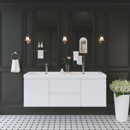 60" Angela - Floating Bathroom Vanity Double Sink Glossy White V11-60DGW