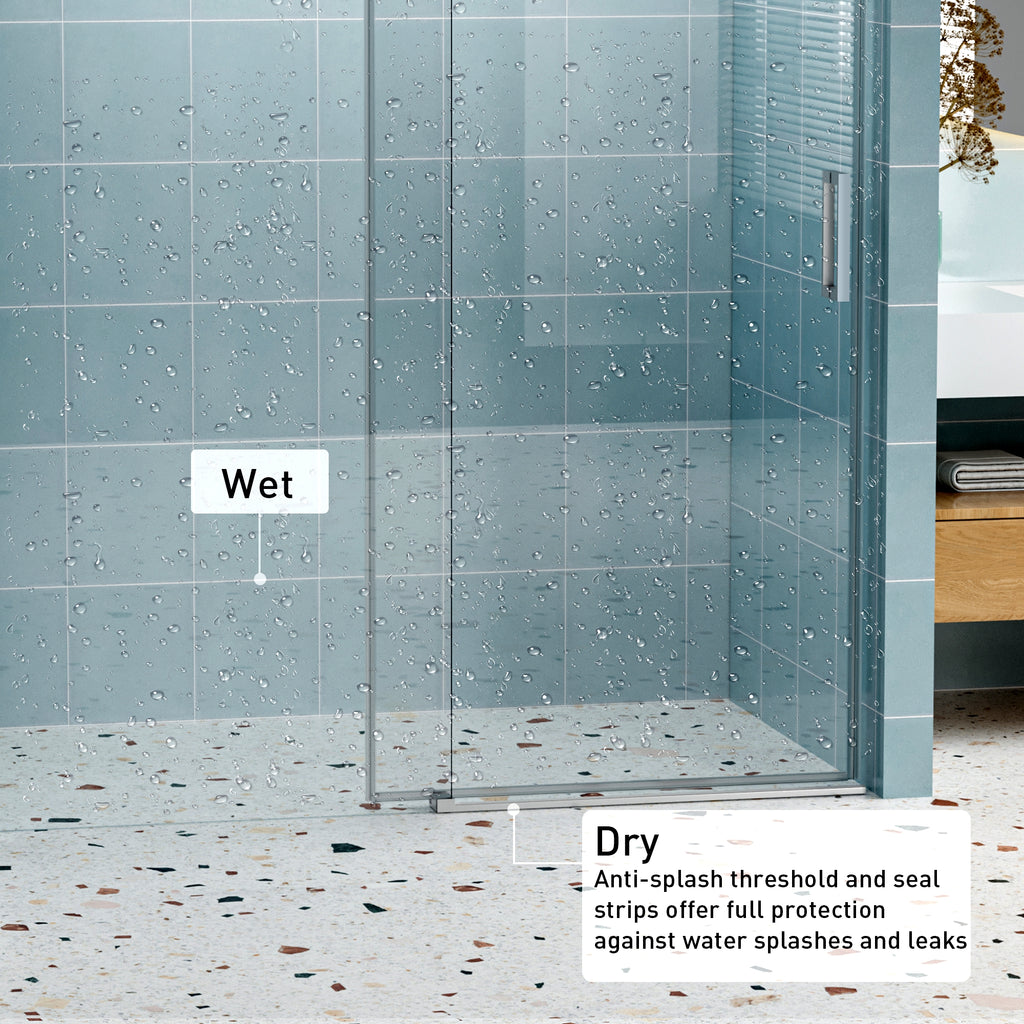56–60" W x 76" H Frameless Soft-Close Sliding Shower Door, 1/4" Tempered Glass, Chrome
