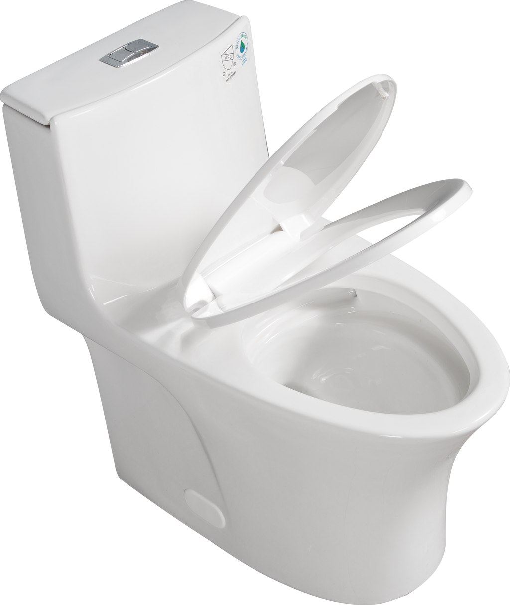 Ceramic One-Piece Toilet, Dual-Flush 1.1/1.6 GPF, Comfort Height Elongated Bowl, Soft-Close Seat, Gloss White