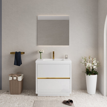 36" Aurelia - Freestanding Bathroom Vanity, Glossy White V14-36GW