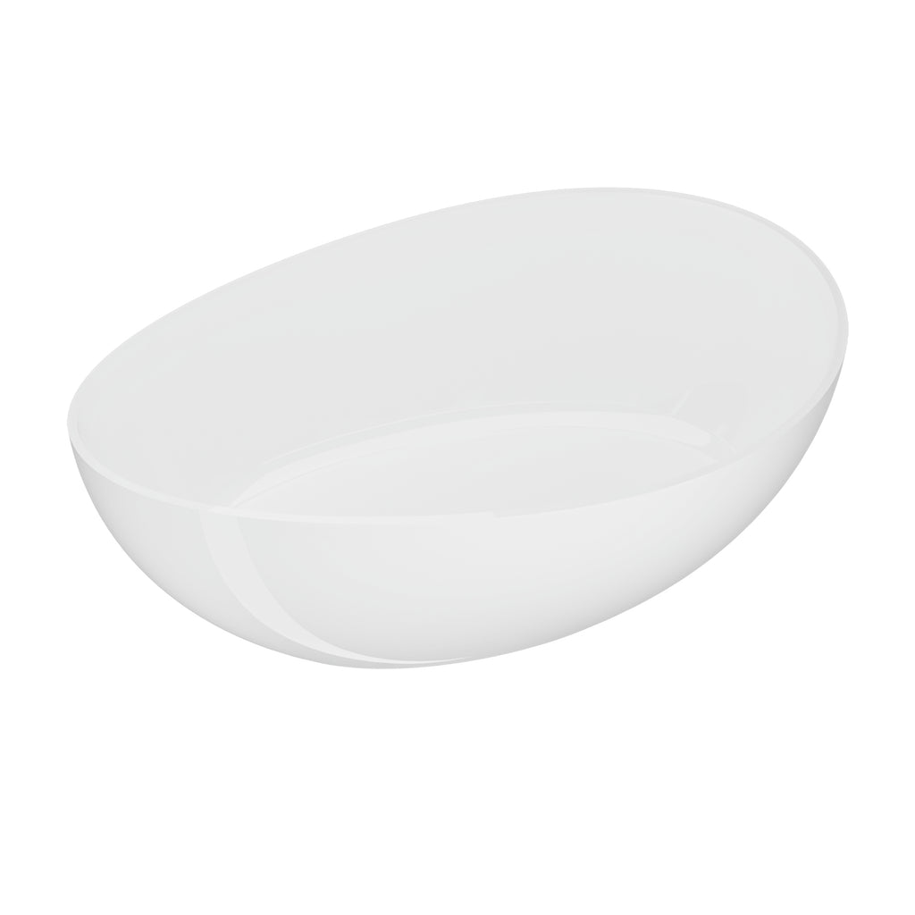 63" Freestanding Solid Surface Bathtub, Luxury Stone Resin Soaking Tub, Overflow & Drain, Glossy White