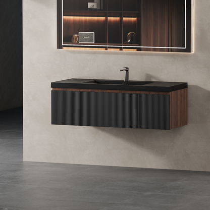 48" Liner - Floating Bathroom Vanity Smoked Walnut & lnk Black