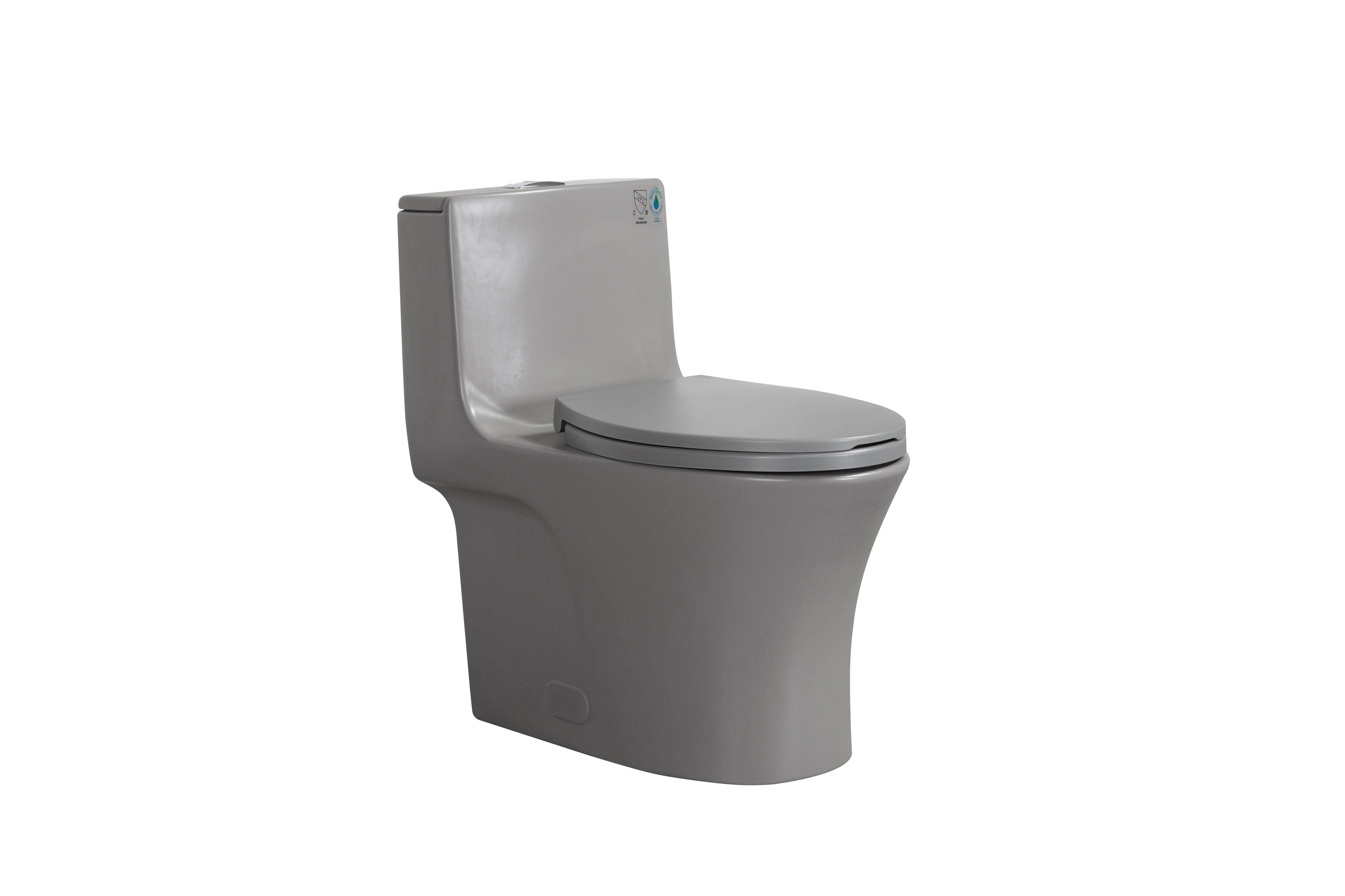 Ceramic One-Piece Toilet, Dual-Flush 1.1/1.6 GPF, Comfort Height Elongated Bowl, Soft-Close Seat, Light Grey