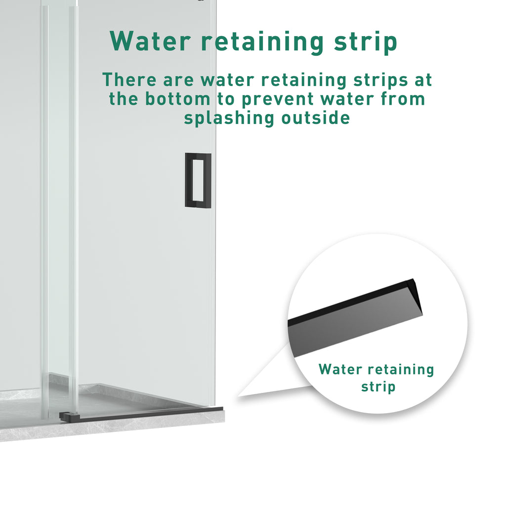 56–60" Frameless Soft-Closing Sliding Shower Door, 1/4" Tempered Glass with Safety Film, Matte Black