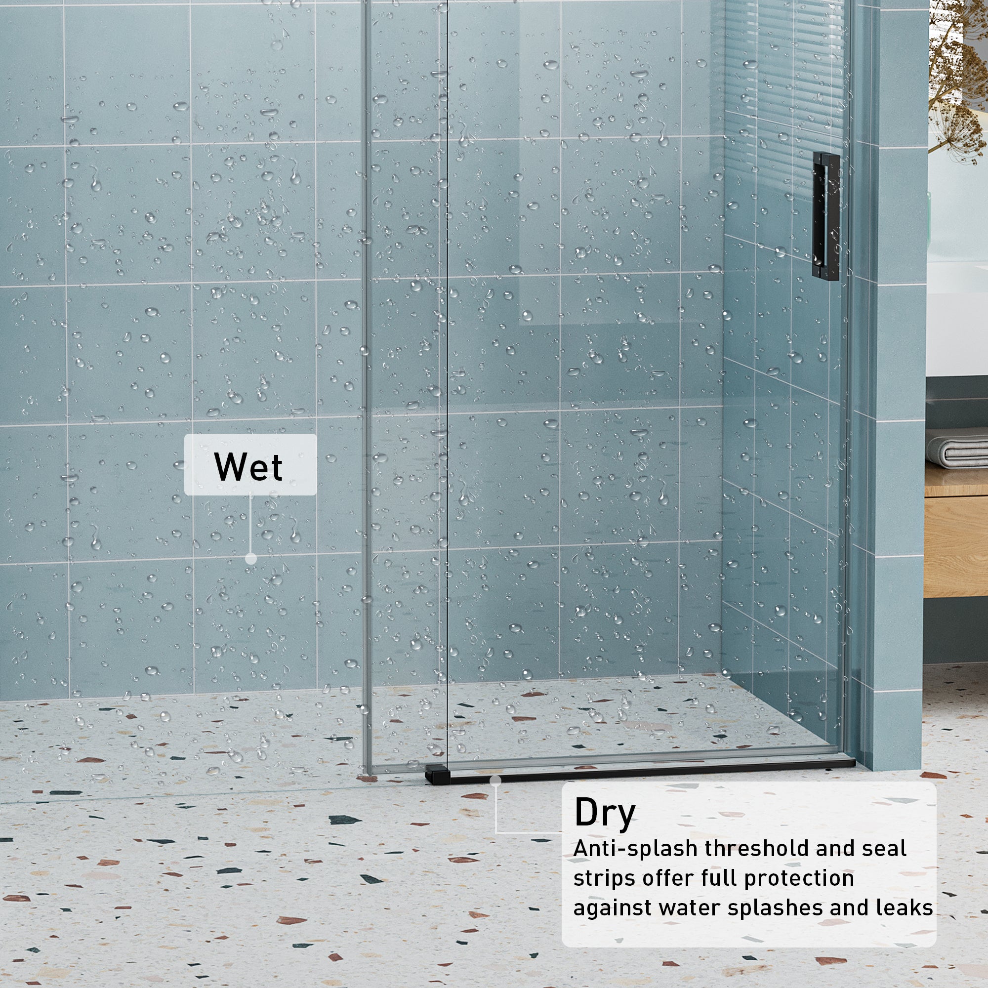 56–60" Frameless Soft-Closing Sliding Shower Door, 1/4" Tempered Glass with Safety Film, Matte Black