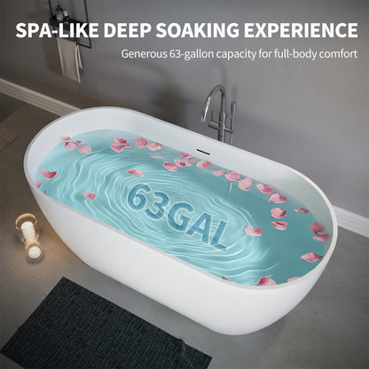 59" Freestanding Stone Resin Deep Soaking Bathtub S03-59