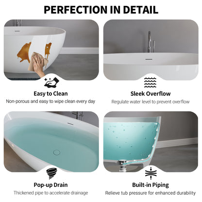 59" Freestanding Solid Surface Soaking Bathtub S02