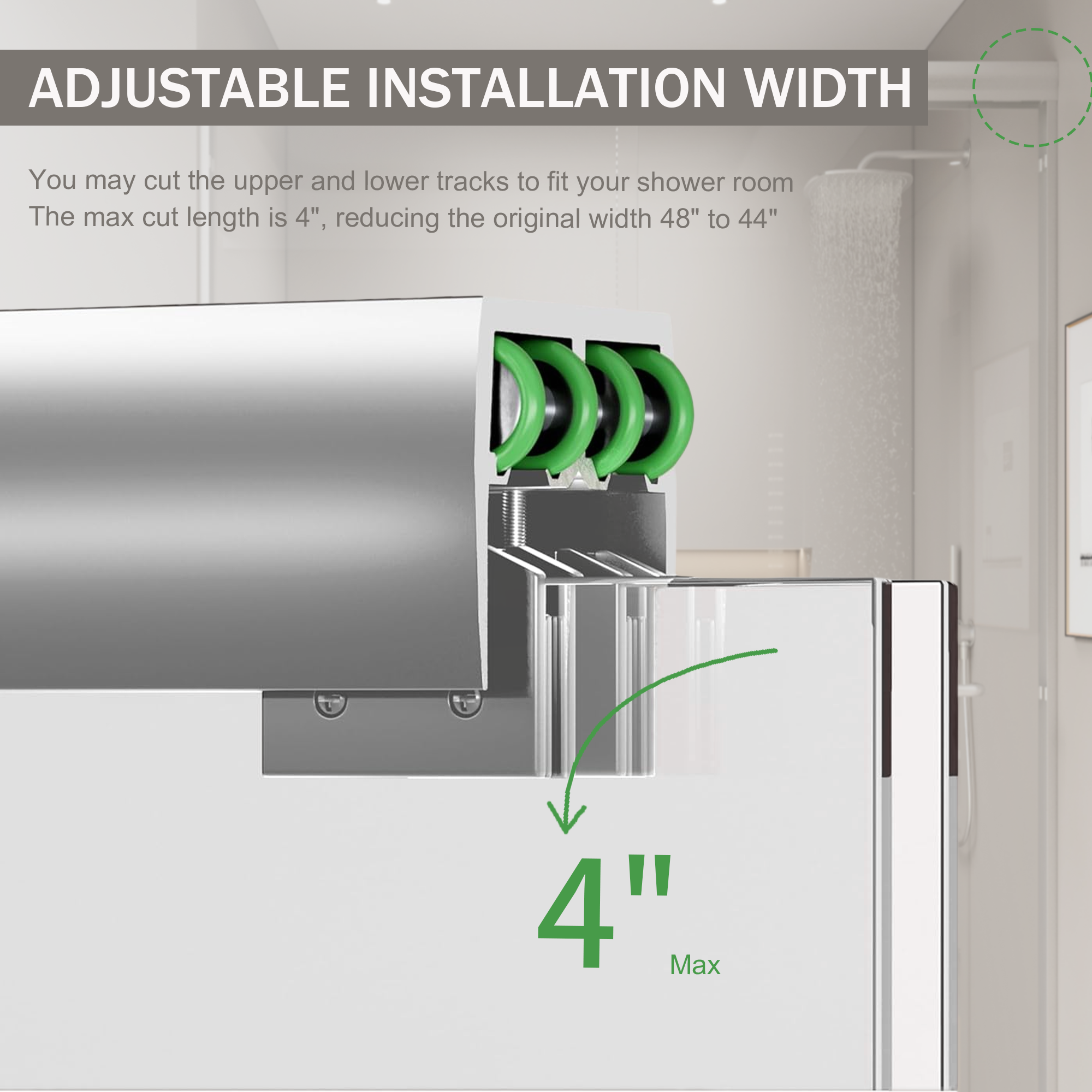 44–48" W x 72" H Double Sliding Semi-Frameless Shower Door, 1/4" Tempered Glass, Brushed Nickel
