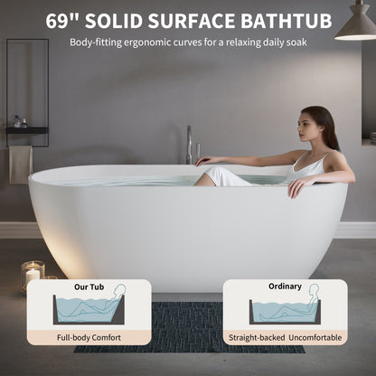 69" Freestanding Stone Resin Deep Soaking Bathtub S03-69