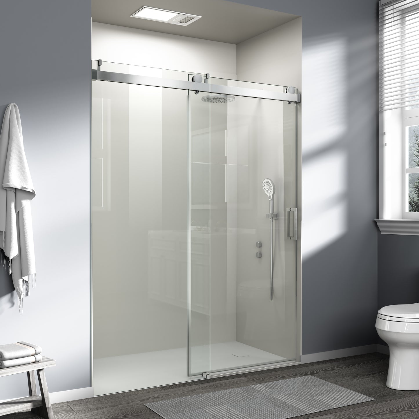 56" – 60" W x 76" H Frameless Soft-Close Single Sliding Shower Door, D01-60