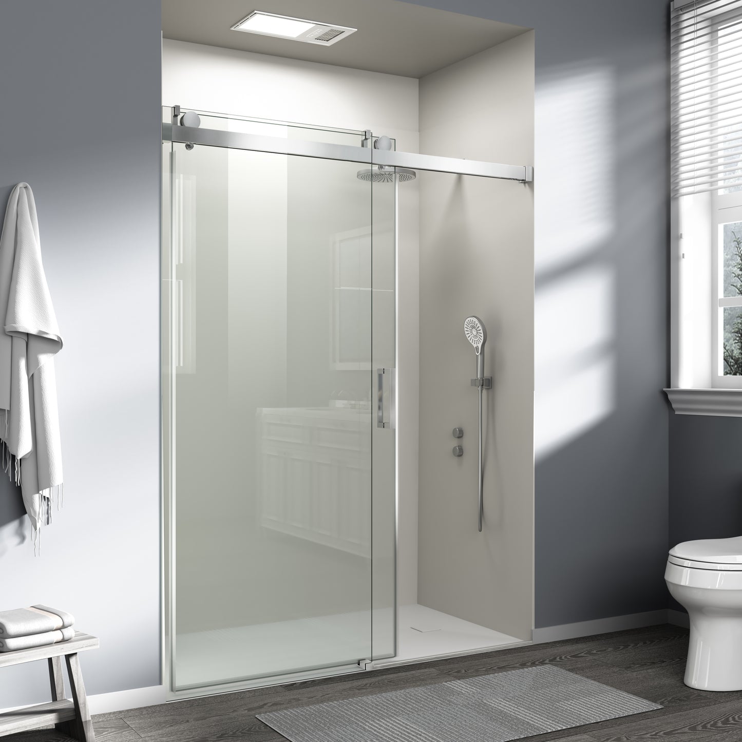 56" – 60" W x 76" H Frameless Soft-Close Single Sliding Shower Door, D01-60