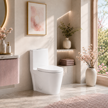 One-Piece Toilet T01, Dual Flush 1.1/1.6 GPF Glossy White