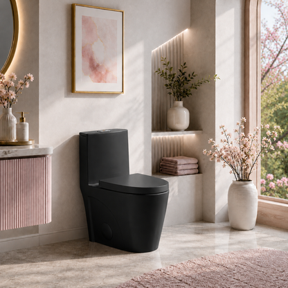 One-Piece Toilet T01, Dual Flush 1.1/1.6 GPF Matte Black