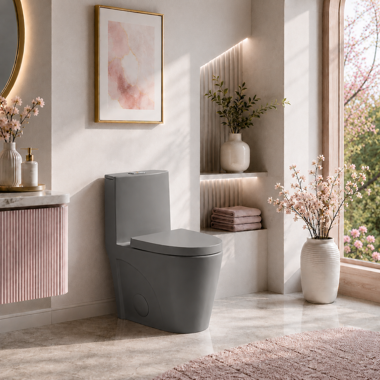 One-Piece Toilet T01, Dual Flush 1.1/1.6 GPF Light  Grey