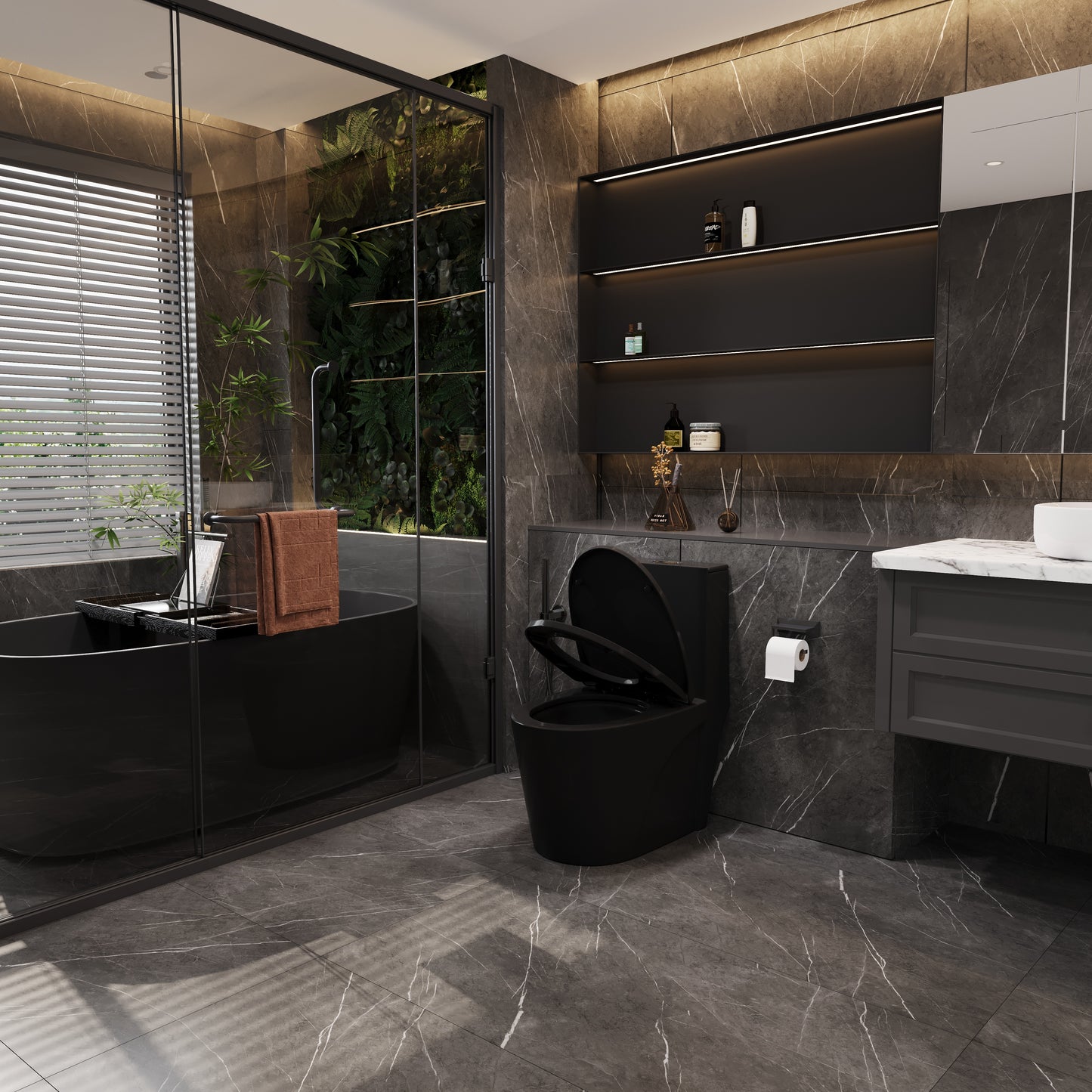 One-Piece Toilet T01, Dual Flush 1.1/1.6 GPF Matte Black