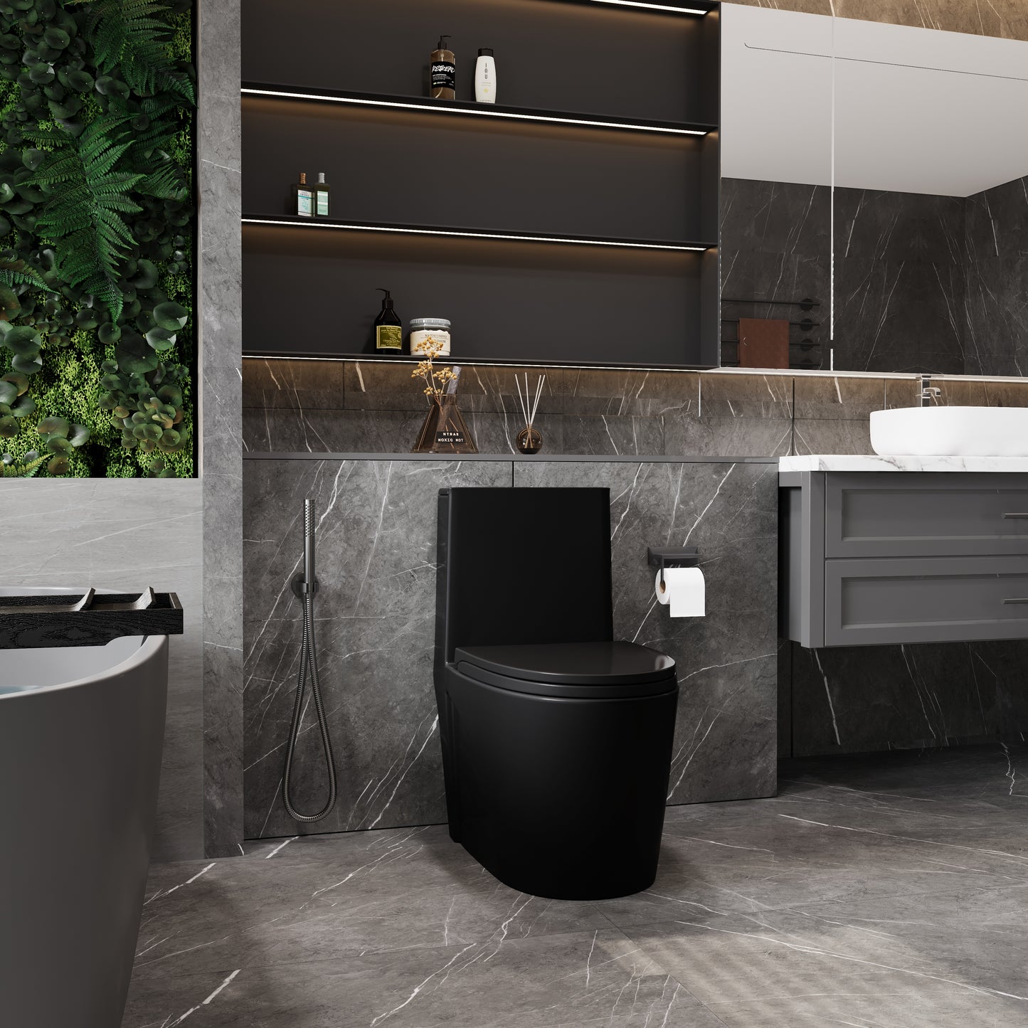 One-Piece Toilet T01, Dual Flush 1.1/1.6 GPF Matte Black