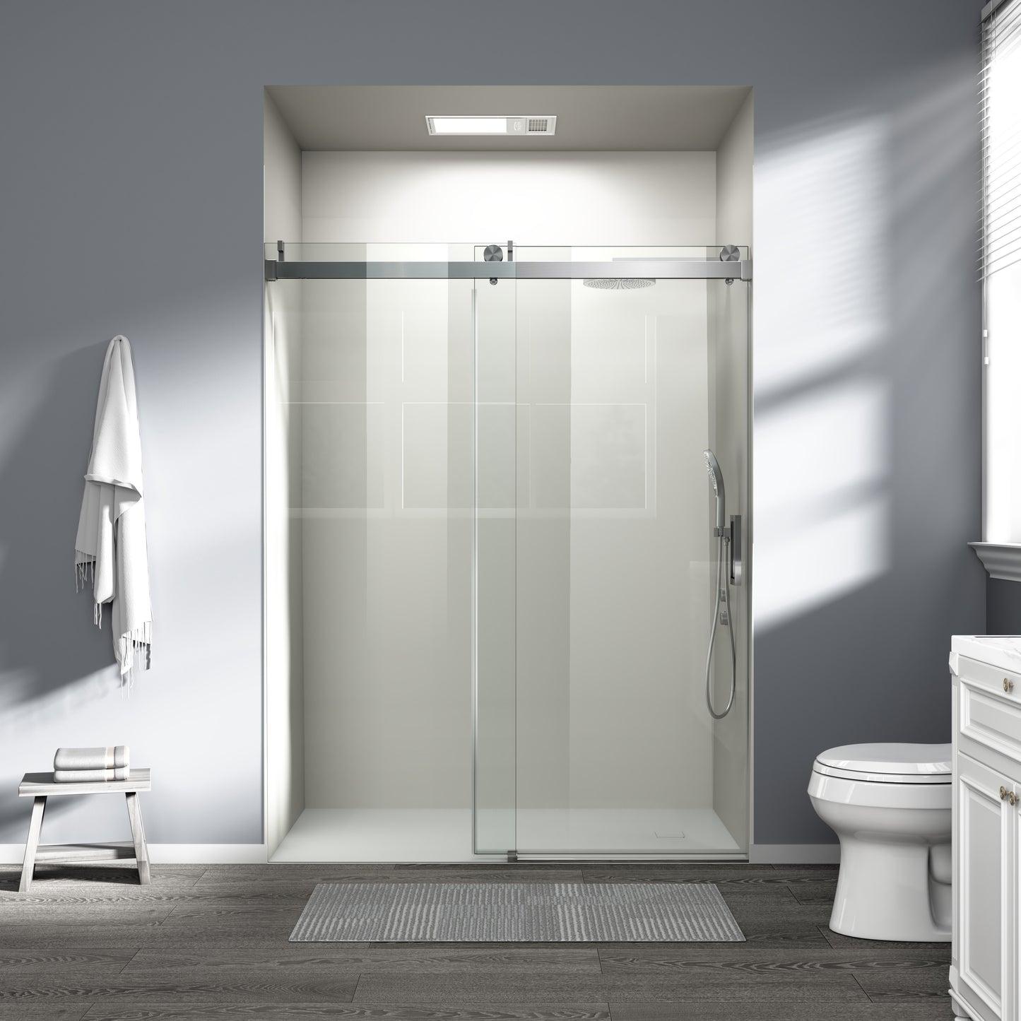 56" – 60" W x 76" H Frameless Soft-Close Single Sliding Shower Door, D01-60