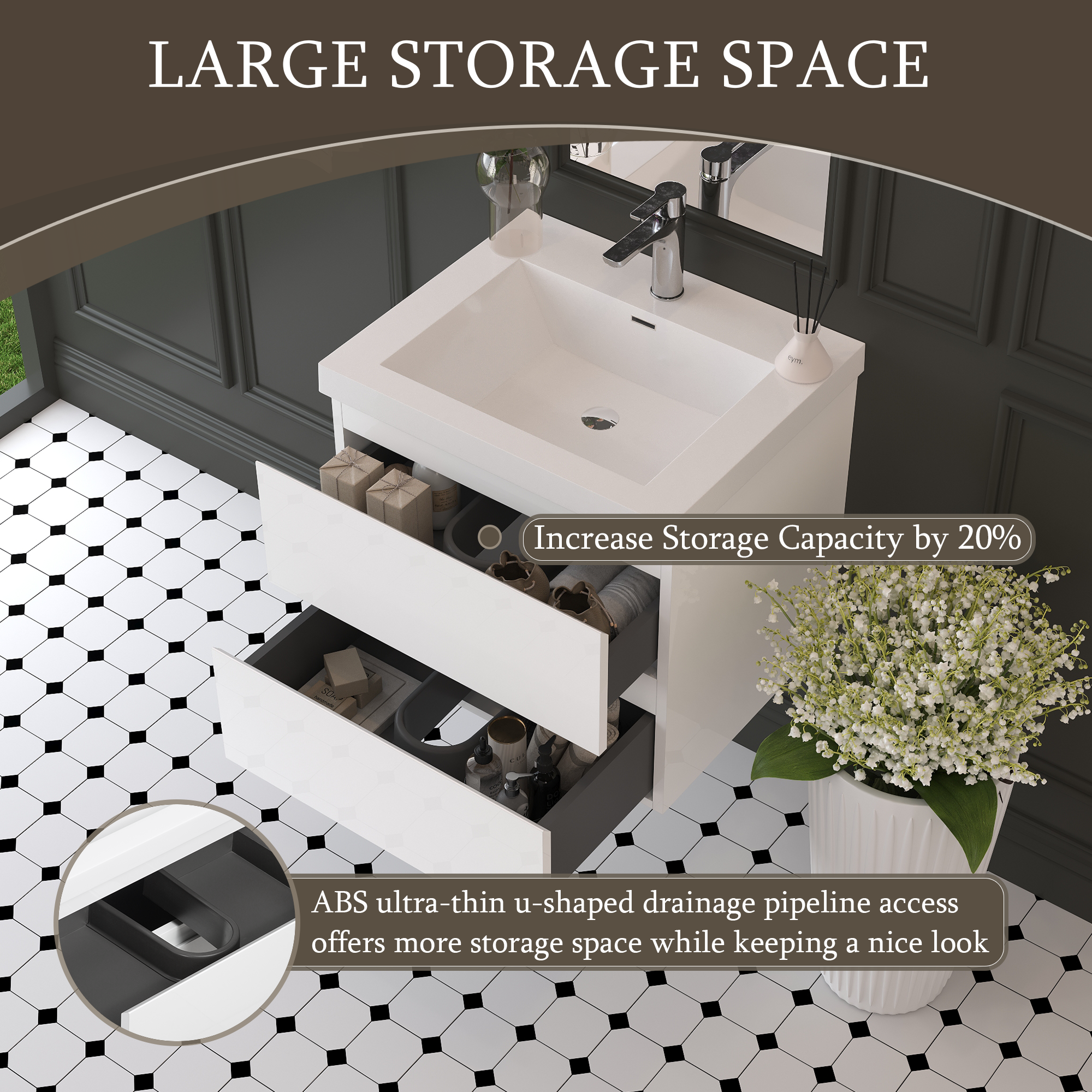 24" Angela - Floating Bathroom Vanity Glossy White