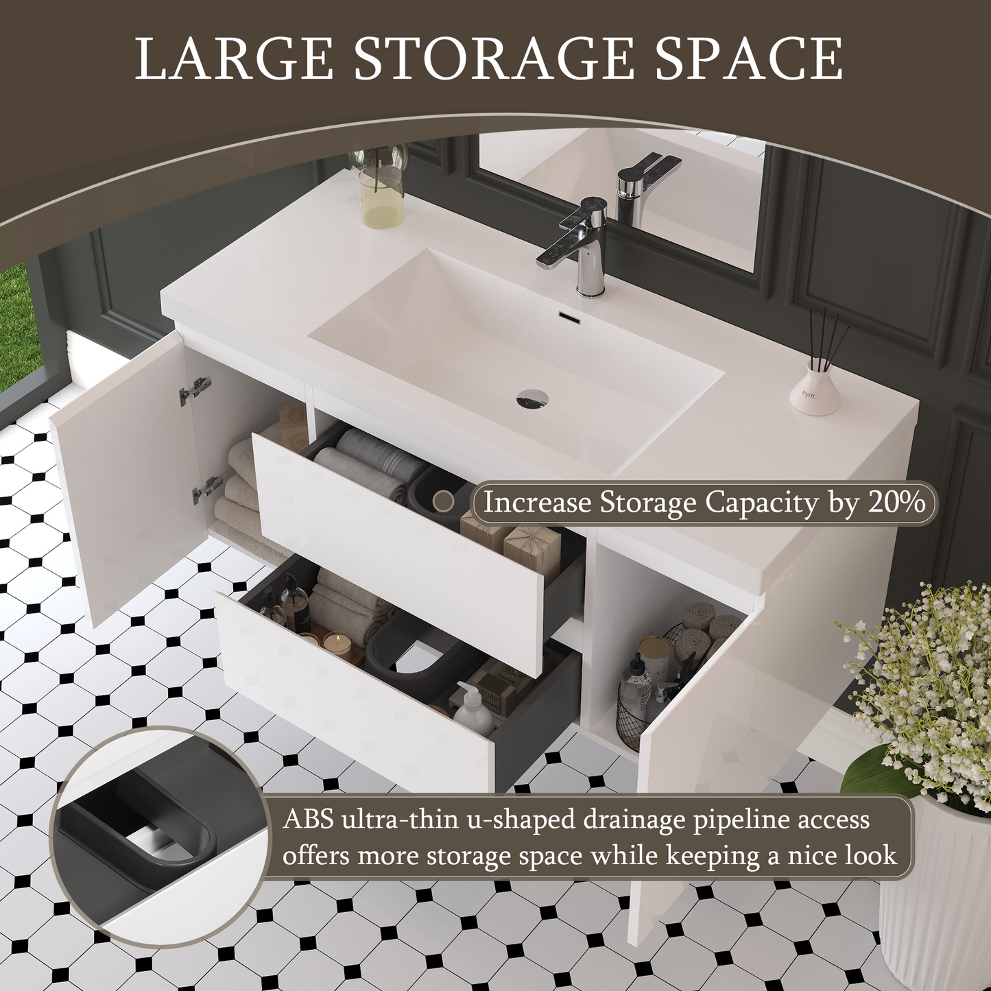 48" Angela - Floating Bathroom Vanity Glossy White