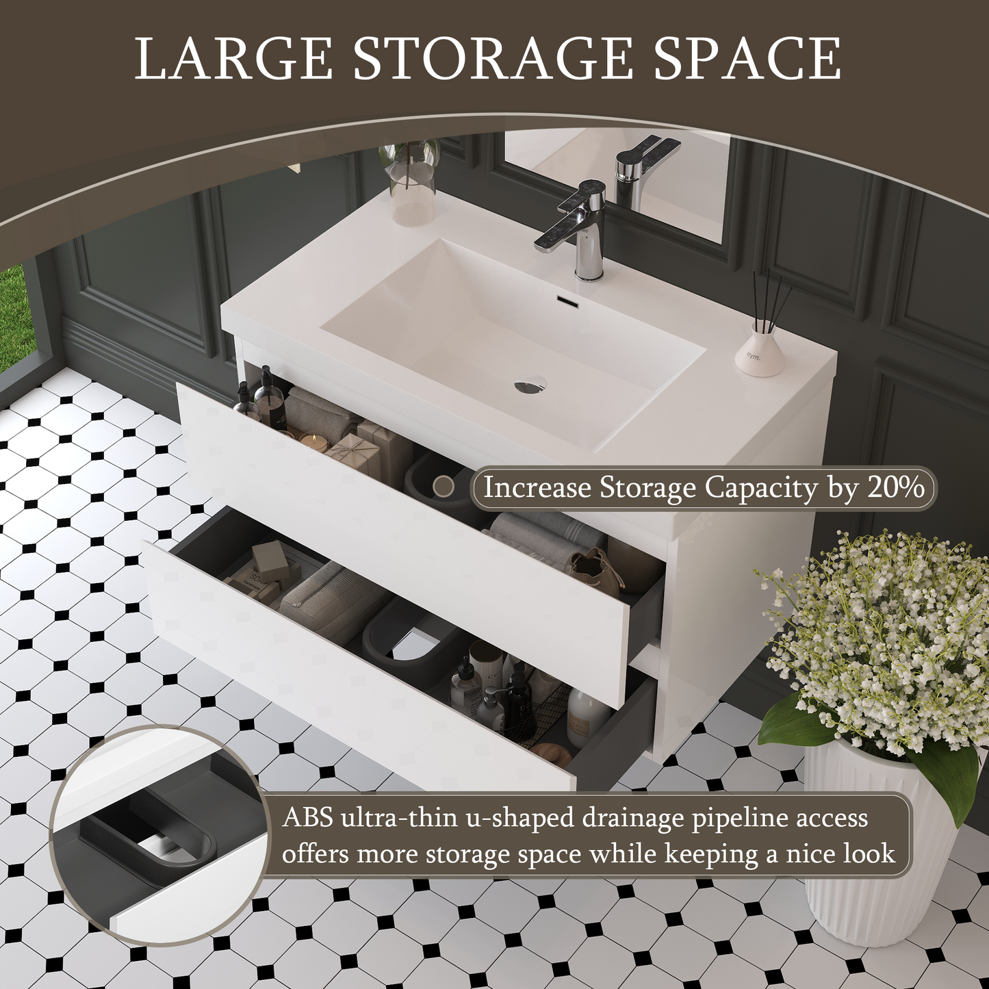 36" Angela - Floating Bathroom Vanity Glossy White