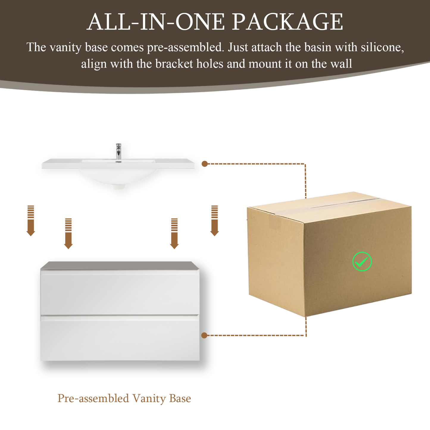 36" Angela - Floating Bathroom Vanity Glossy White