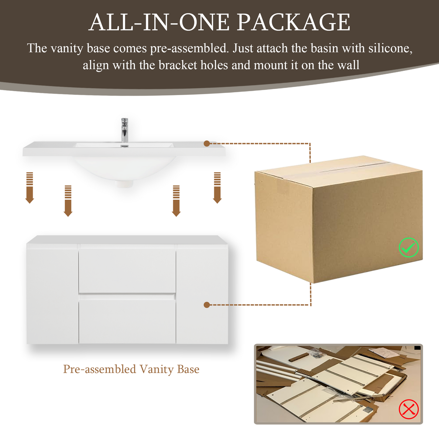 48" Angela - Floating Bathroom Vanity Glossy White