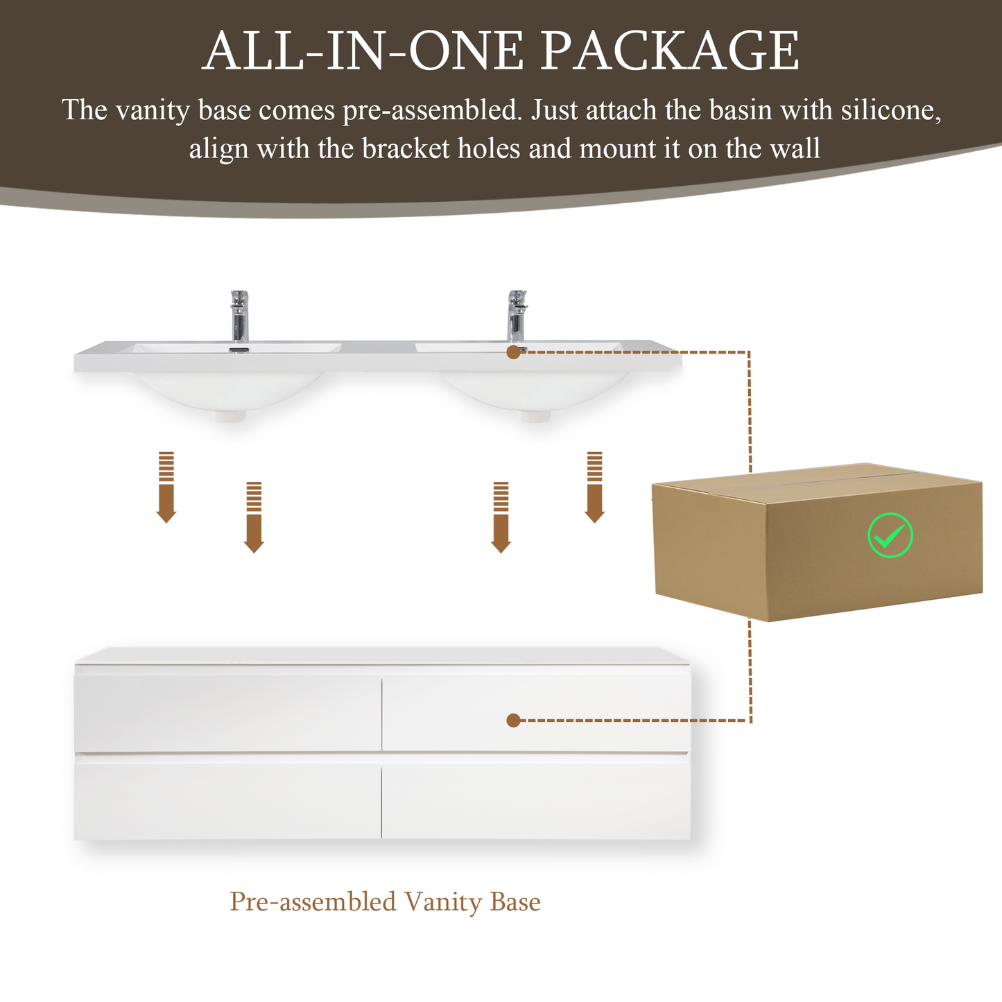 72" Angela - Floating Bathroom Vanity Double Sink Glossy White