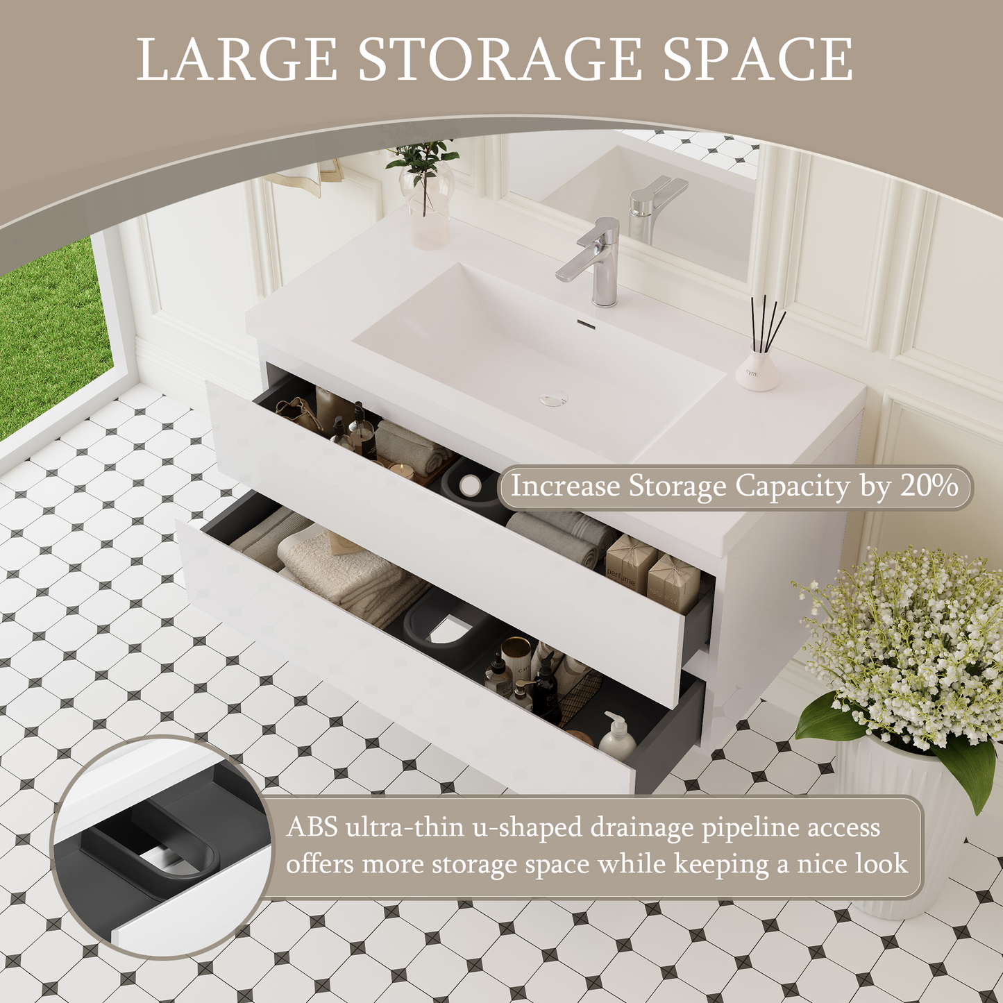 42" Angela - Floating Bathroom Vanity Glossy White