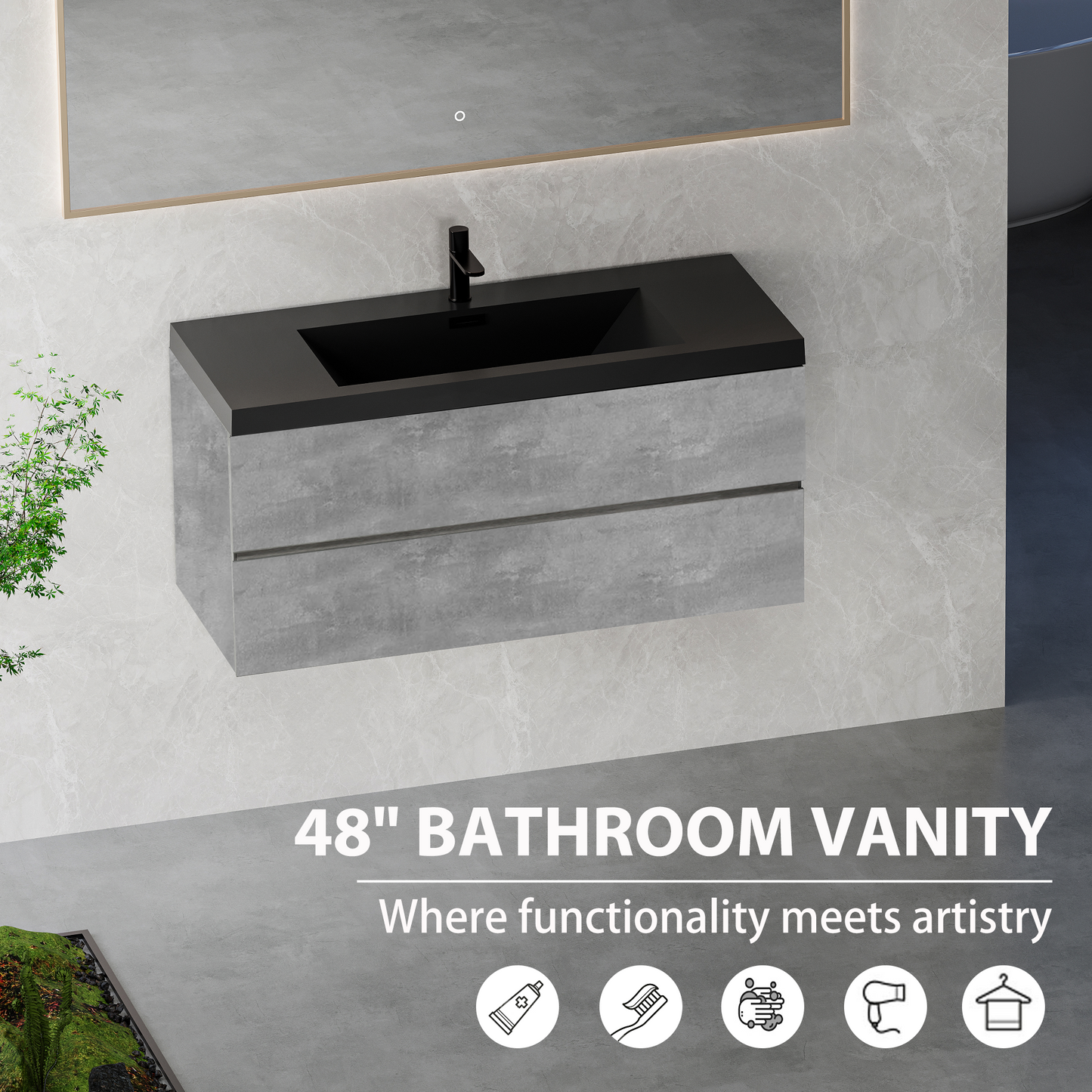48" Edi - Modern Wall-mounted Bathroom Vanity
