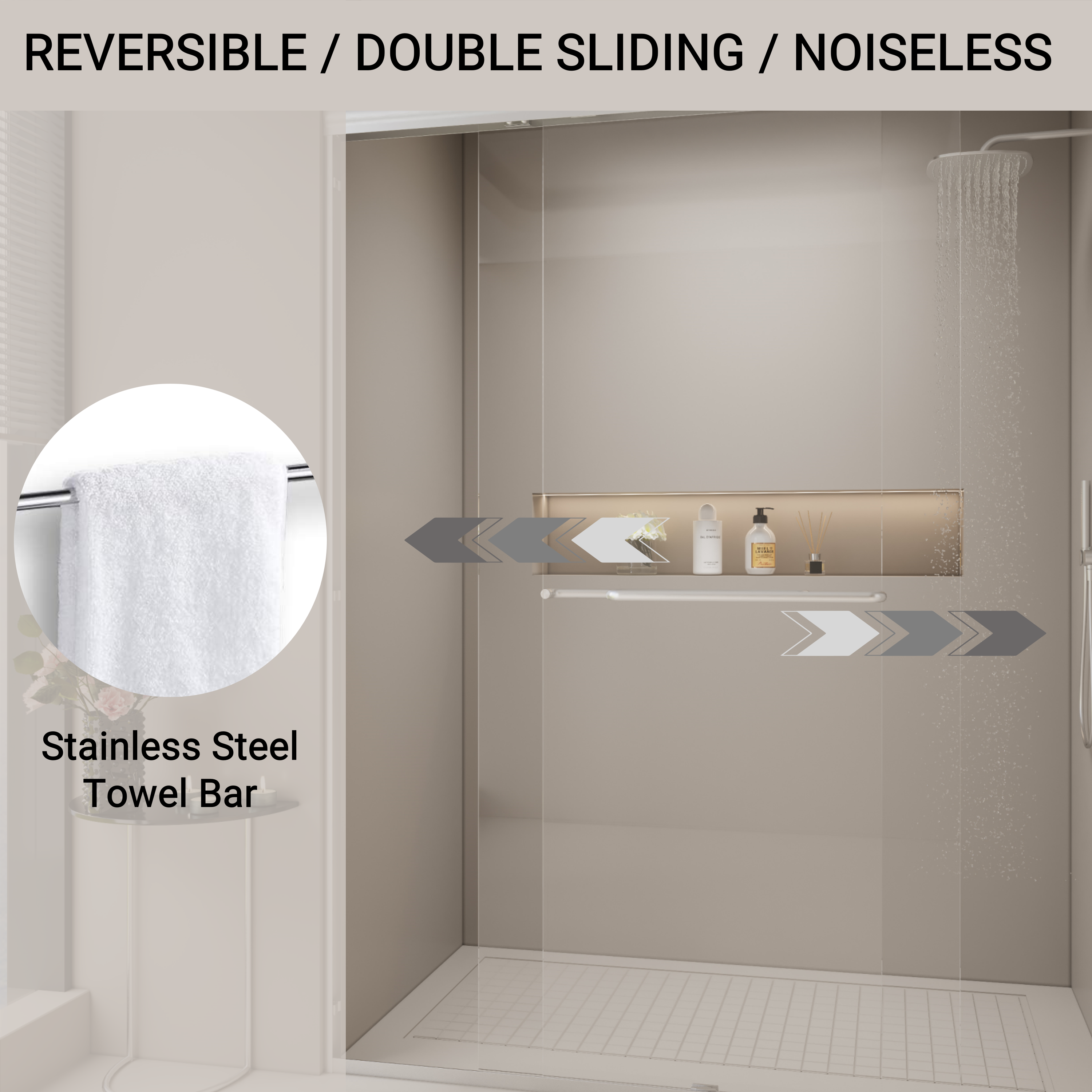 44–48" W x 72" H Double Sliding Semi-Frameless Shower Door, 1/4" Tempered Glass, Brushed Nickel