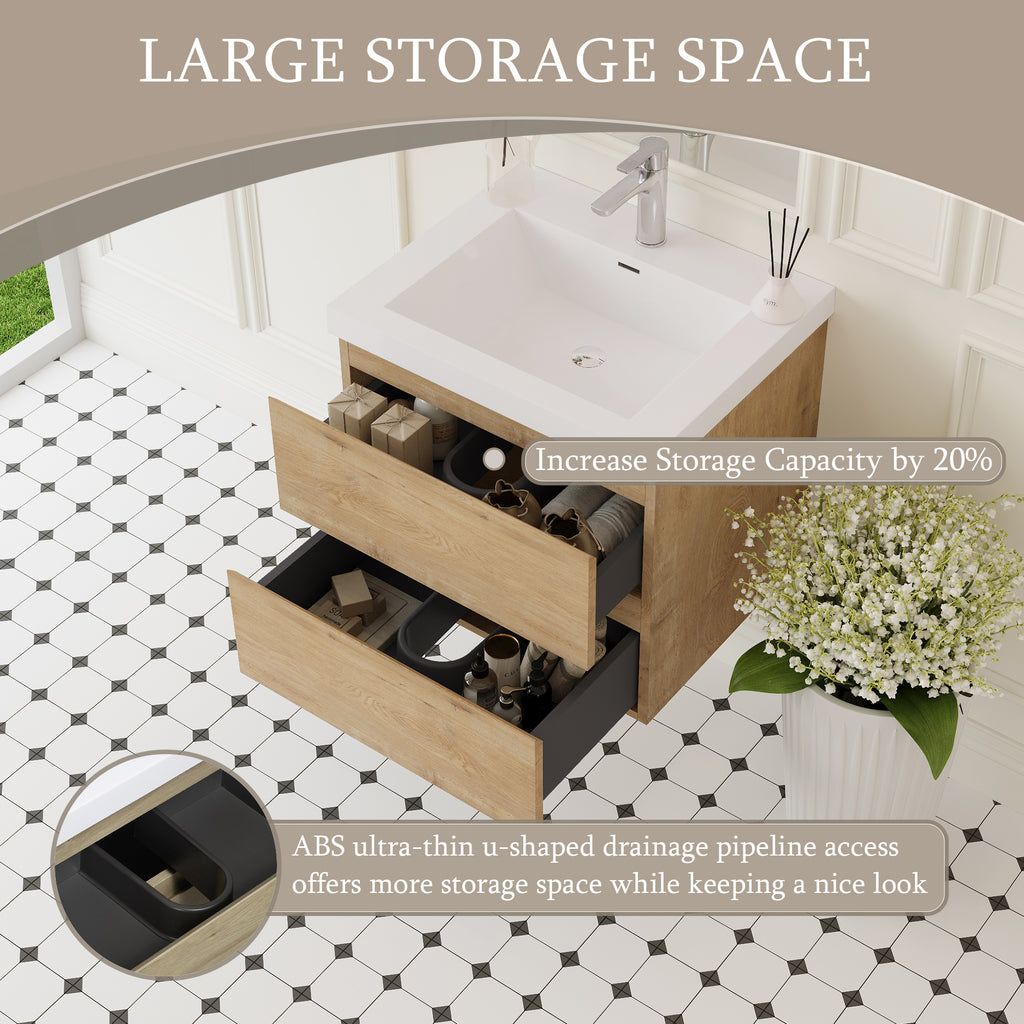 24" Angela - Floating Bathroom Vanity Natural Oak