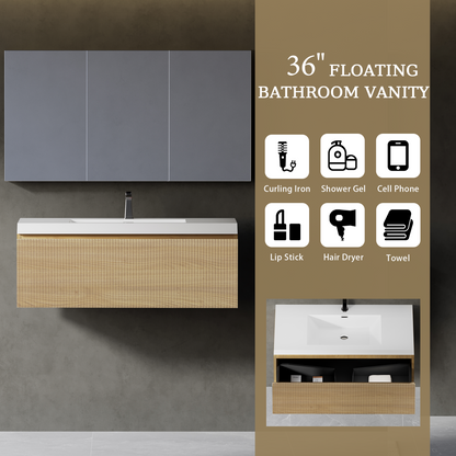 36" Liner - Floating Bathroom Vanity Natural Oak