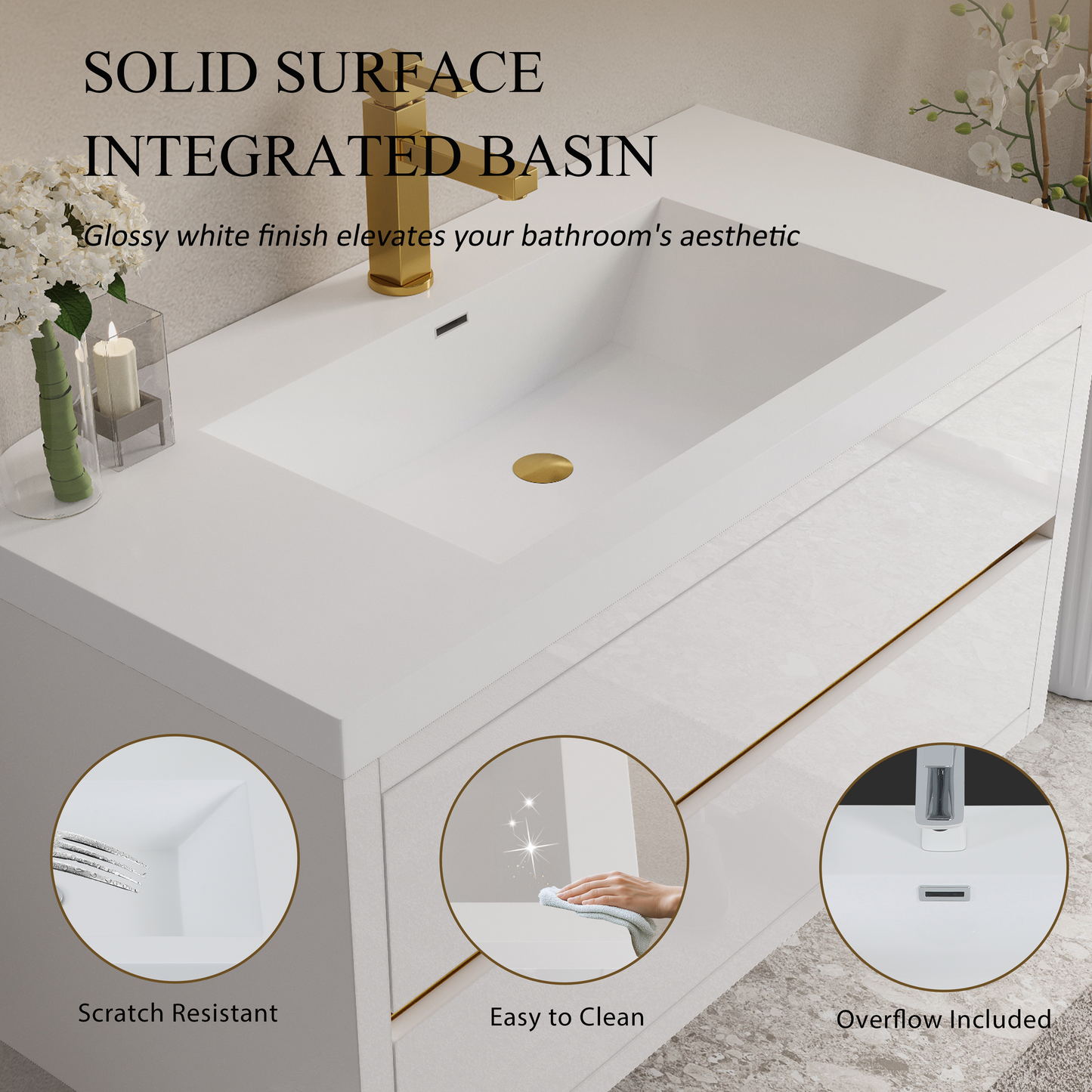 42" Aurelia - Floating Bathroom Vanity Glossy White